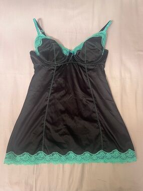 Morbid Threads Black Bustier Chemise with Teal Lace Trim
